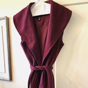 White House Black Market S/M Long Burgundy Belted Vest